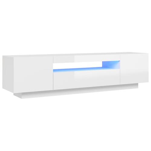 Tv-skab med LED-lys 160x35x40 cm hvid højglans