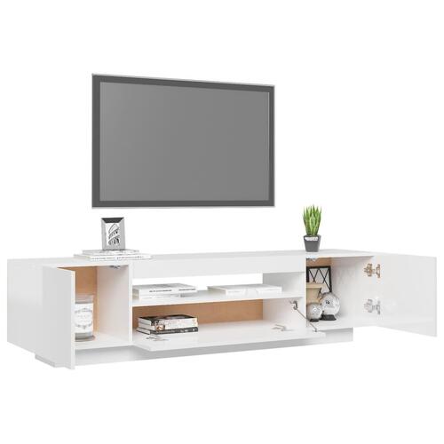 Tv-skab med LED-lys 160x35x40 cm hvid højglans
