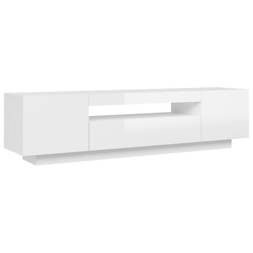 Tv-skab med LED-lys 160x35x40 cm hvid højglans