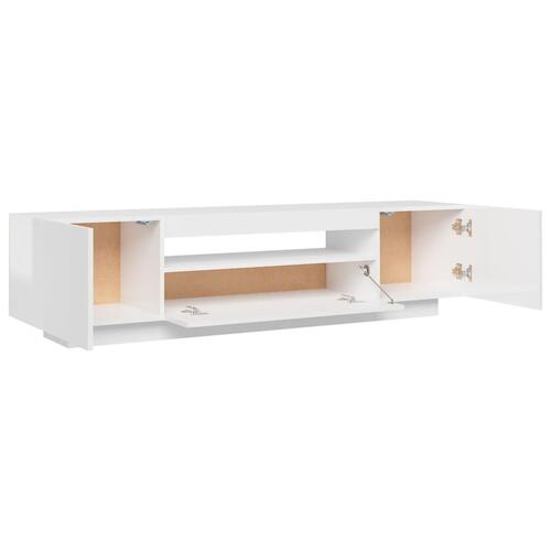 Tv-skab med LED-lys 160x35x40 cm hvid højglans
