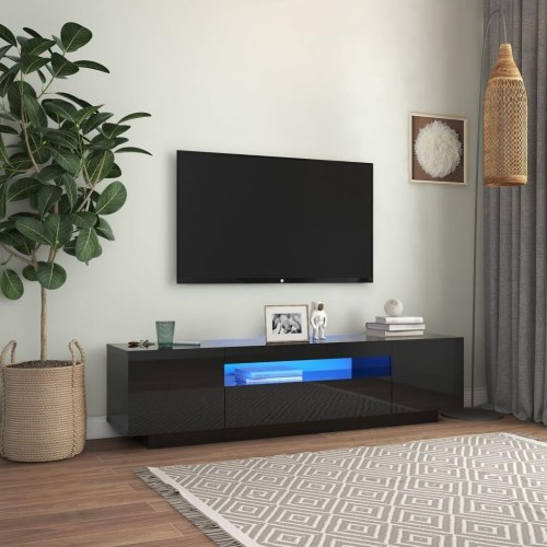 Tv-skab med LED-lys 160x35x40 cm sort højglans
