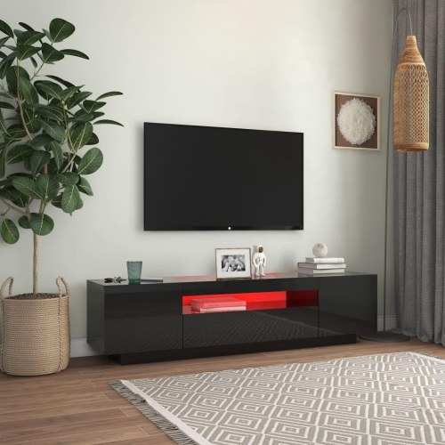 Tv-skab med LED-lys 160x35x40 cm sort højglans