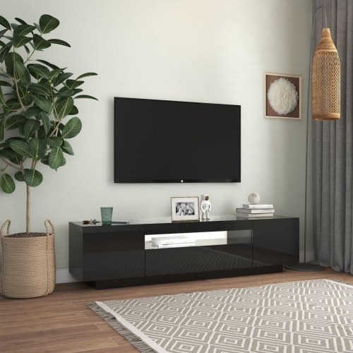 Tv-skab med LED-lys 160x35x40 cm sort højglans