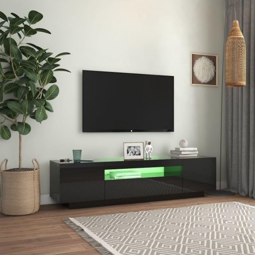 Tv-skab med LED-lys 160x35x40 cm sort højglans