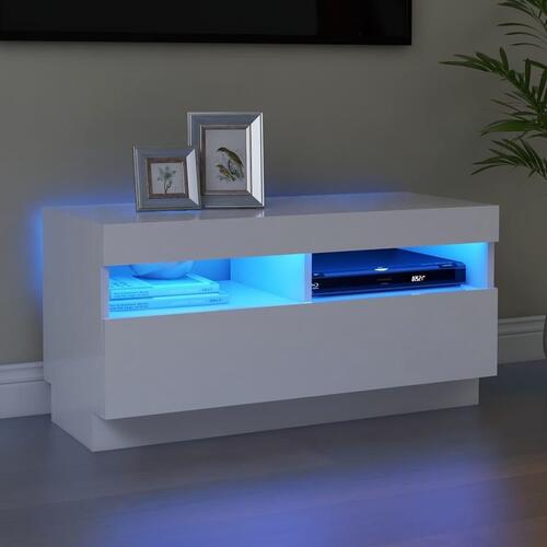 Tv-skab med LED-lys 80x35x40 cm hvid