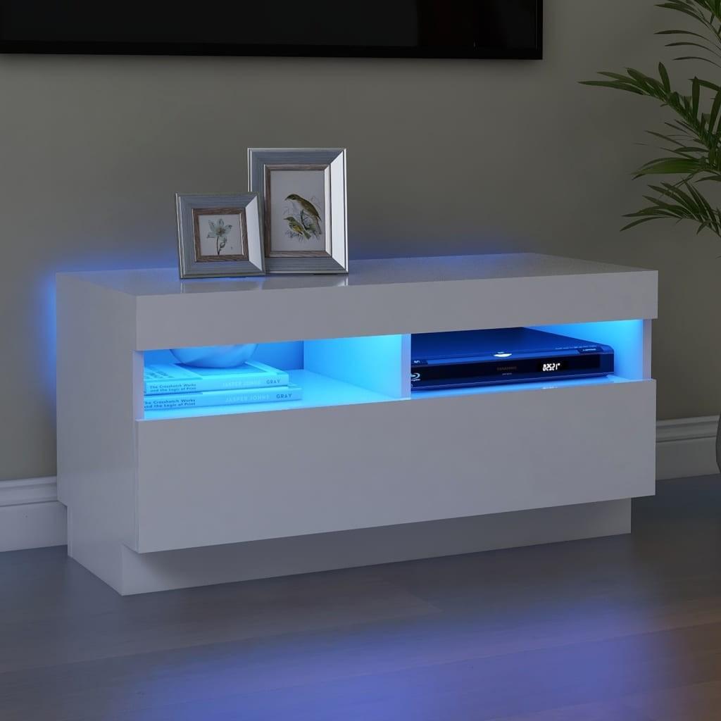Tv-skab med LED-lys 80x35x40 cm hvid