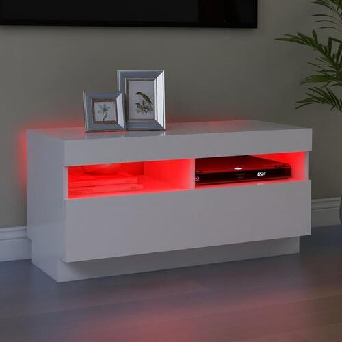 Tv-skab med LED-lys 80x35x40 cm hvid