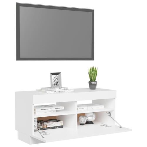 Tv-skab med LED-lys 80x35x40 cm hvid