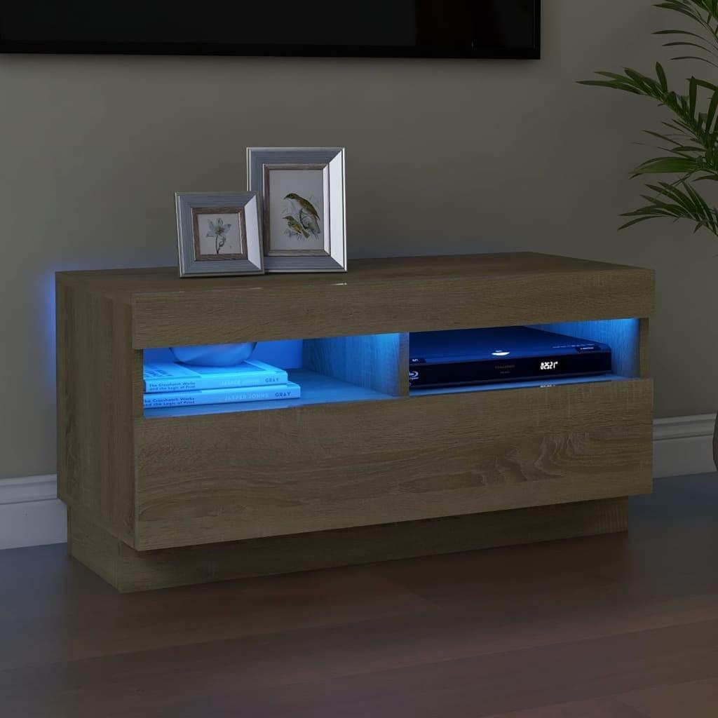 Tv-bord med LED-lys 80x35x40 cm sonoma-eg
