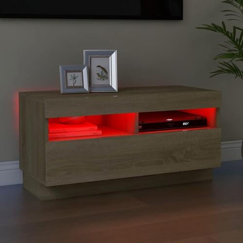 Tv-bord med LED-lys 80x35x40 cm sonoma-eg