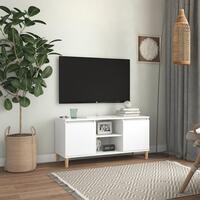 Tv-bord med massive træben 103,5x35x50 cm hvid