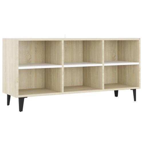 Tv-skab med metalben 103,5x30x50 cm hvid og sonoma-eg