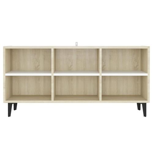 Tv-skab med metalben 103,5x30x50 cm hvid og sonoma-eg