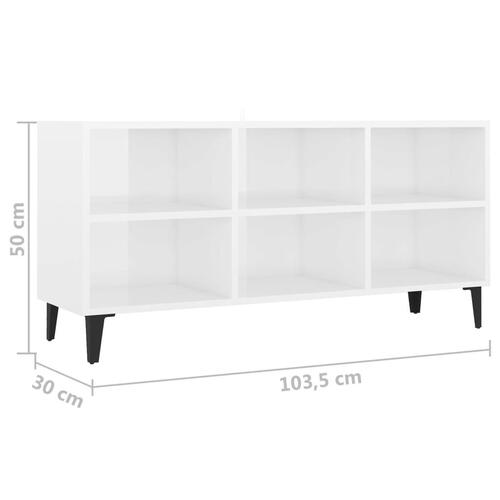 Tv-skab med metalben 103,5x30x50 cm hvid højglans