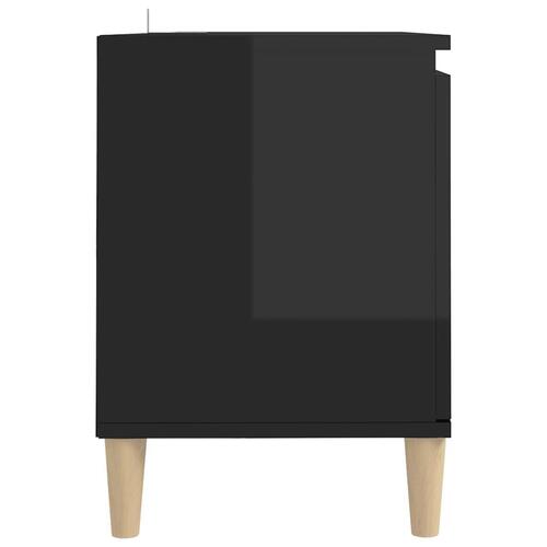 Tv-bord med massive træben 103,5x35x50 cm sort højglans
