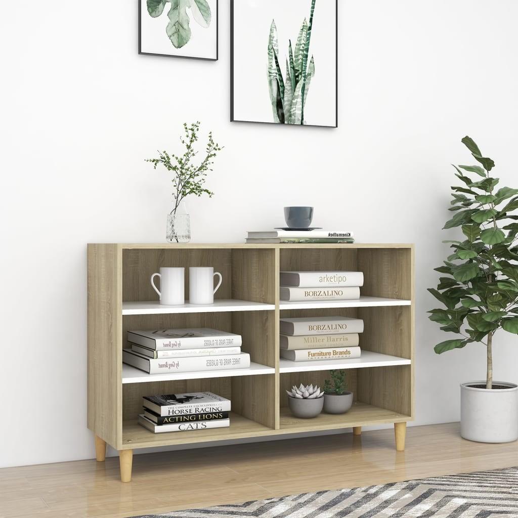Skænk 103,5x35x70 cm konstrueret træ hvid og sonoma-eg