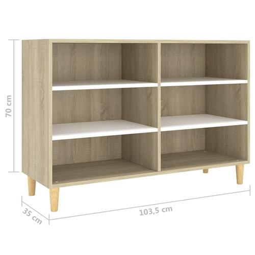 Skænk 103,5x35x70 cm konstrueret træ hvid og sonoma-eg