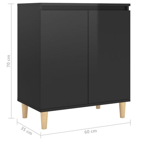 Skænk med massive træben 60x35x70 cm konstrueret sort højglans
