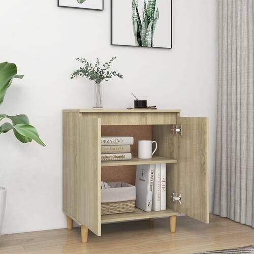 Skænk med massive træben 60x35x70 cm konstrueret træ sonoma-eg