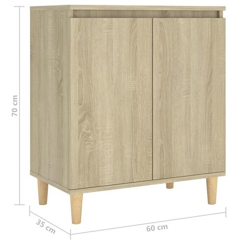 Skænk med massive træben 60x35x70 cm konstrueret træ sonoma-eg