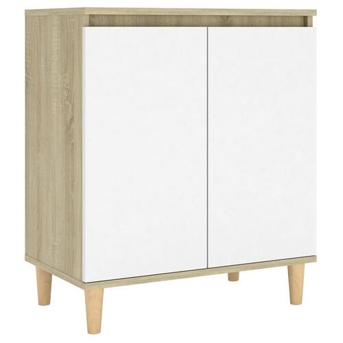 Skænk m. massive træben 60x35x70 cm spånplade hvid og sonoma-eg