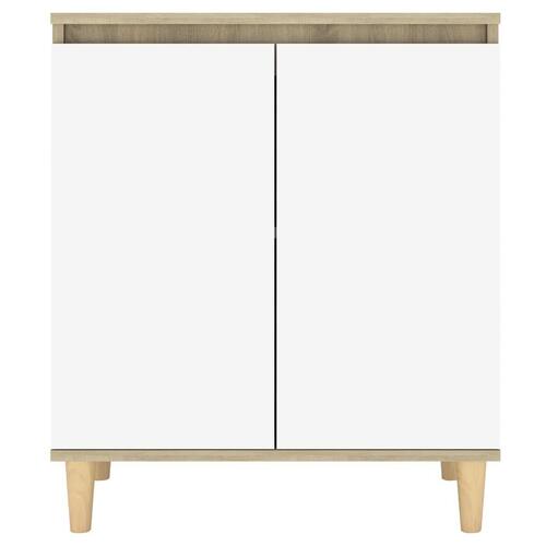 Skænk m. massive træben 60x35x70 cm spånplade hvid og sonoma-eg