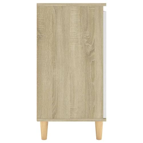 Skænk m. massive træben 60x35x70 cm spånplade hvid og sonoma-eg