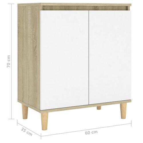 Skænk m. massive træben 60x35x70 cm spånplade hvid og sonoma-eg