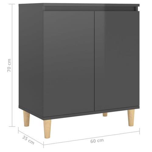 Skænk med massive træben 60x35x70 cm konstrueret grå højglans