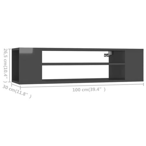 Væghængt tv-bord 100x30x26,5 cm konstrueret træ grå højglans