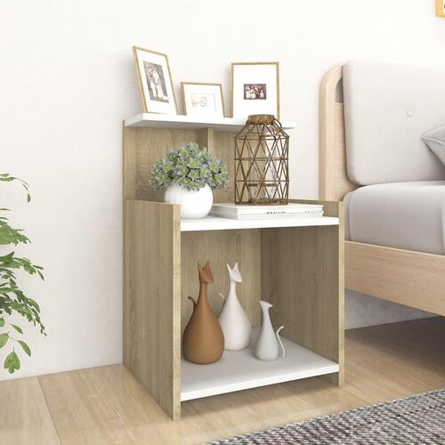Sengeskab 40x35x60 cm spånplade hvid og sonoma-eg