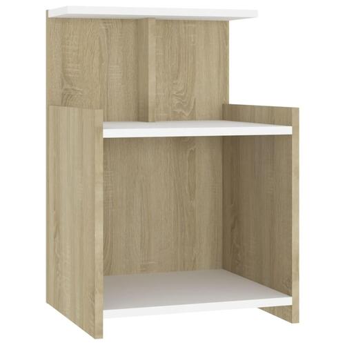 Sengeskab 40x35x60 cm spånplade hvid og sonoma-eg