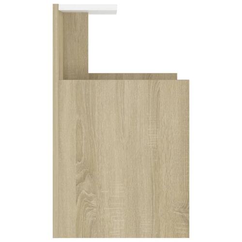 Sengeskab 40x35x60 cm spånplade hvid og sonoma-eg
