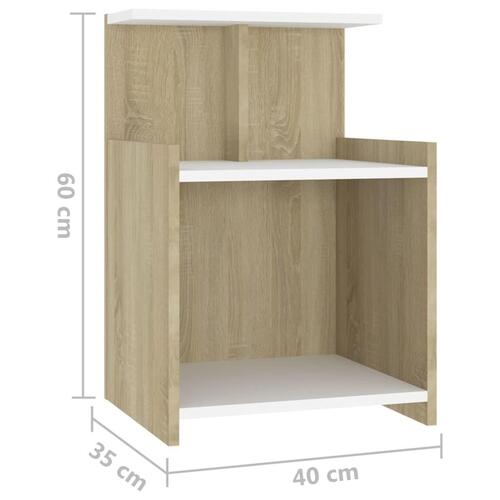 Sengeskab 40x35x60 cm spånplade hvid og sonoma-eg