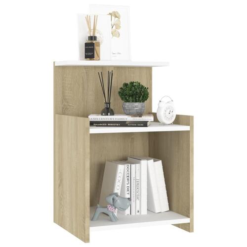 Sengeskabe 2 stk. 40x35x60 cm spånplade hvid og sonoma-eg