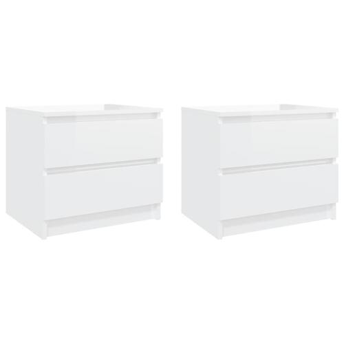 Sengeskabe 2 stk. 50x39x43,5 cm spånplade hvid højglans