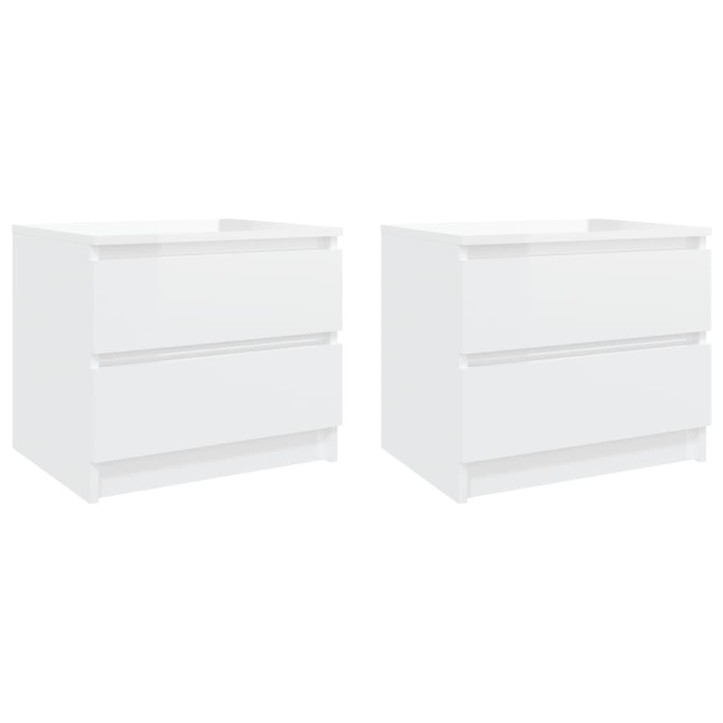 Sengeskabe 2 stk. 50x39x43,5 cm spånplade hvid højglans