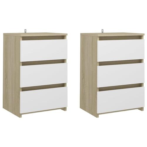 Natborde 2 stk. 40x35x62,5 cm spånplade hvid og sonoma-eg