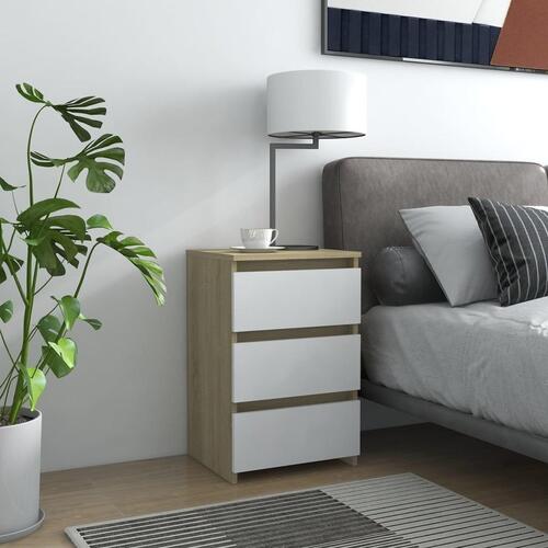 Natborde 2 stk. 40x35x62,5 cm spånplade hvid og sonoma-eg