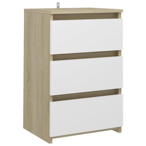 Natborde 2 stk. 40x35x62,5 cm spånplade hvid og sonoma-eg