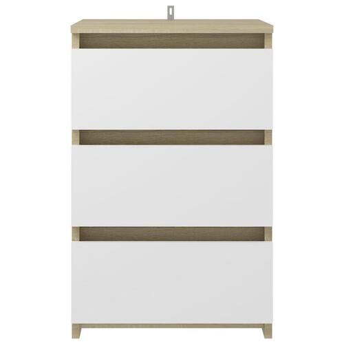 Natborde 2 stk. 40x35x62,5 cm spånplade hvid og sonoma-eg