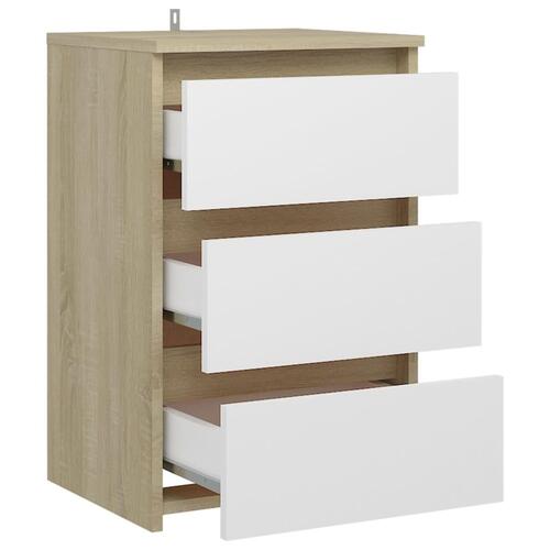 Natborde 2 stk. 40x35x62,5 cm spånplade hvid og sonoma-eg