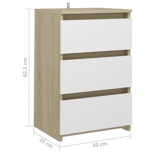 Natborde 2 stk. 40x35x62,5 cm spånplade hvid og sonoma-eg
