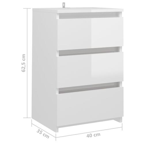 Natborde 2 stk. 40x35x62,5 cm spånplade hvid højglans