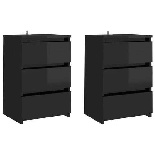 Sengeskabe 2 stk. 40x35x62,5 cm spånplade sort højglans