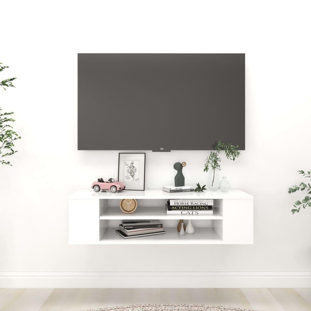 Væghængt tv-bord 100x30x26,5 cm konstrueret træ hvid