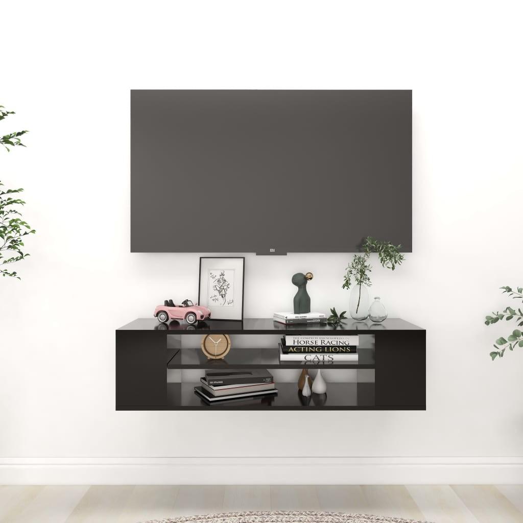 Væghængt tv-bord 100x30x26,5 cm konstrueret træ sort