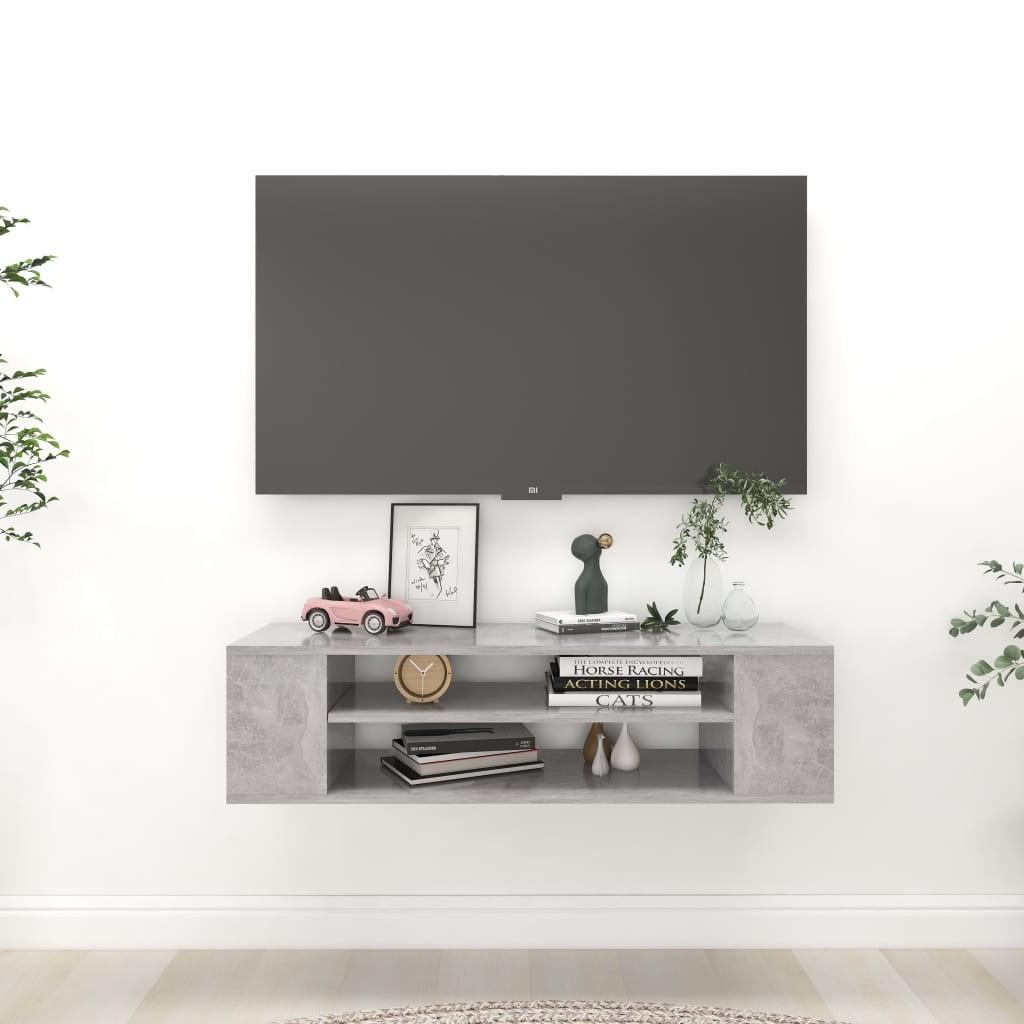 Væghængt tv-bord 100x30x26,5 cm konstrueret træ betongrå