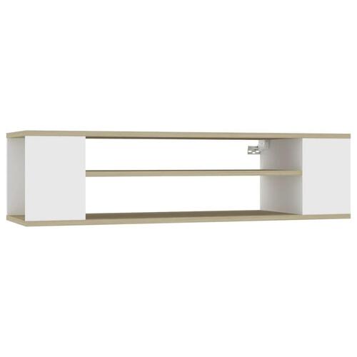 Væghængt tv-bord 100x30x26,5 cm konstrueret træ hvid sonoma-eg
