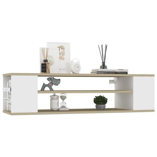 Væghængt tv-bord 100x30x26,5 cm konstrueret træ hvid sonoma-eg